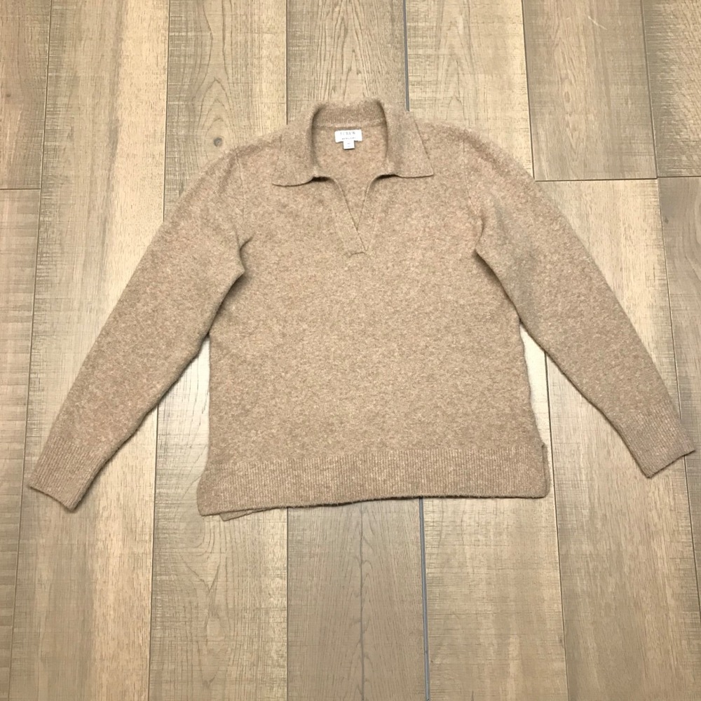 J.CREW Sweater Womens Size M‎ Brown Polo Collar V-Neck Knit Extra Soft Preppy